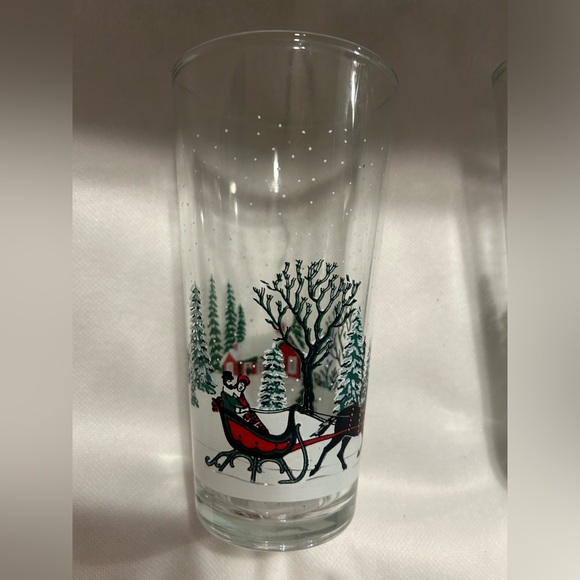 5 Winter Scene.. Holiday highballs. Vintage, KIG Indonesia. 6” tall 3” wide. - Picture 10 of 12